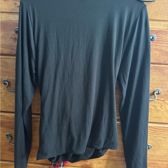 J. Crew Black Wrap Top with Red Plaid Waist Tie - Picture 4 of 10